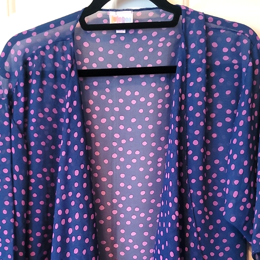 Lularoe Blue and Pink Polka Dot Sheer Shirley Med NWT